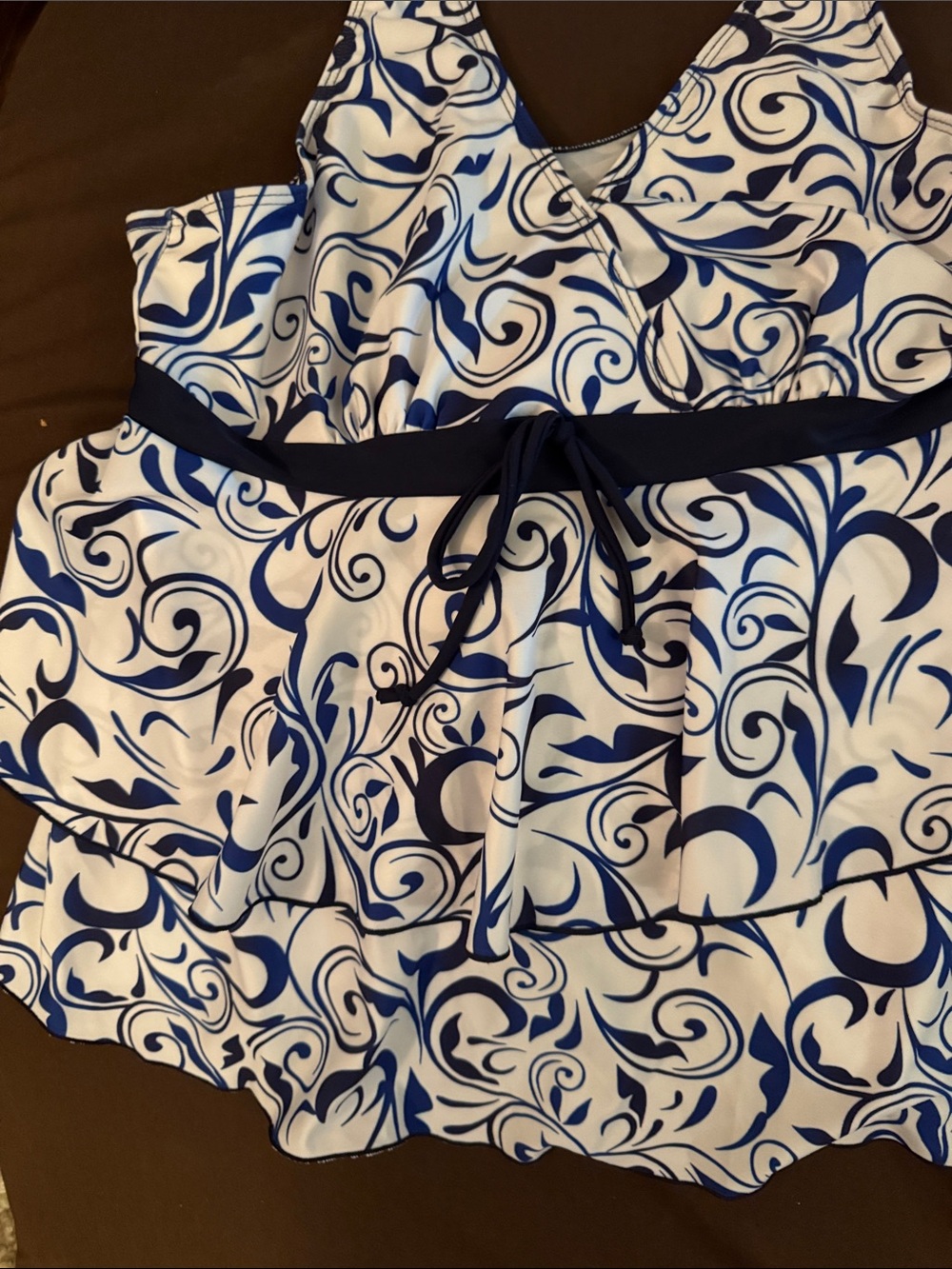 NWOT Size XXL Blue & White Swirl Tankini with Black Bottoms - Picture 3 of 13